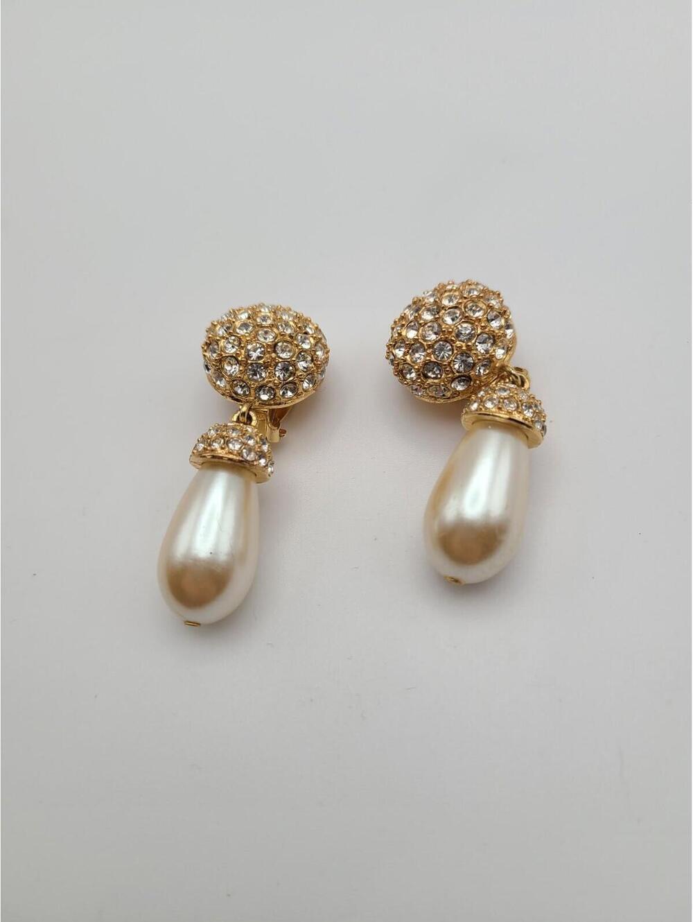 St. John Faux Pearl And Crystal Dangle Earrings, Signed
